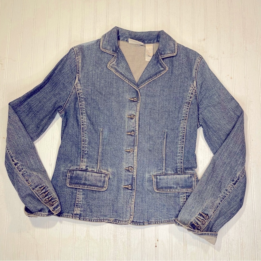 Liz Claiborne Denim Jacket Womens Medium Blue Denim Blazer Buttons